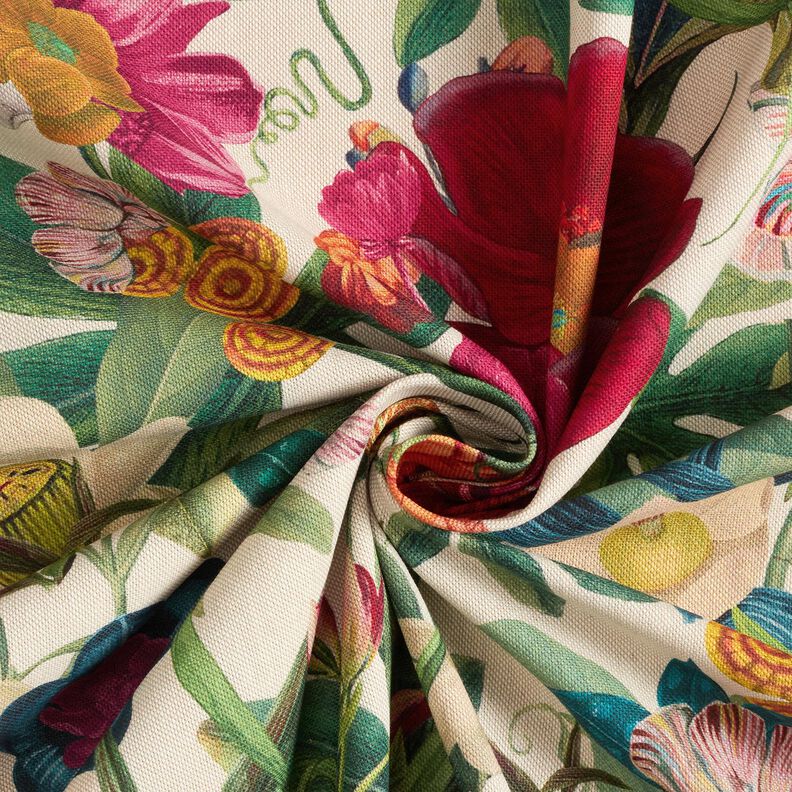 Tissu de décoration Semi-panama Fleurs magnifiques – nature/pourpre, image number 3