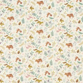 Tissu double gaze de coton Animaux de la forêt et fleurs – écru, 