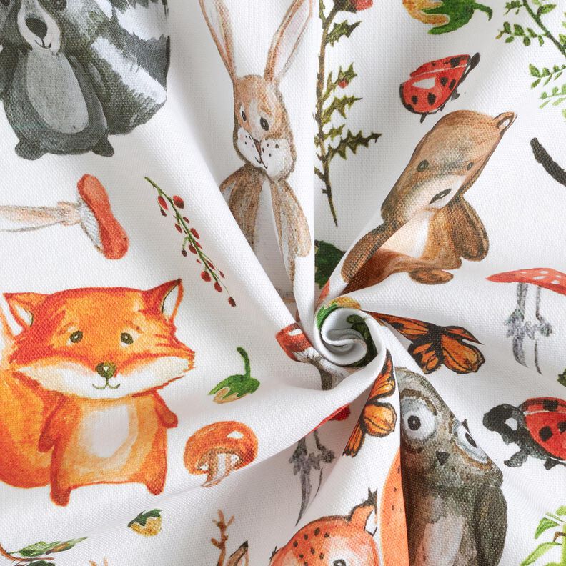 Tissu décoratif Semi-panama Animaux de la forêt peints – blanc, image number 3