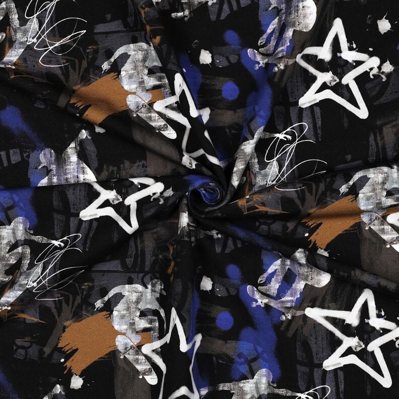 French Terry Sweat d’été Graffitis de skate Impression numérique | Poppy Fabrics – noir/indigo, image number 3