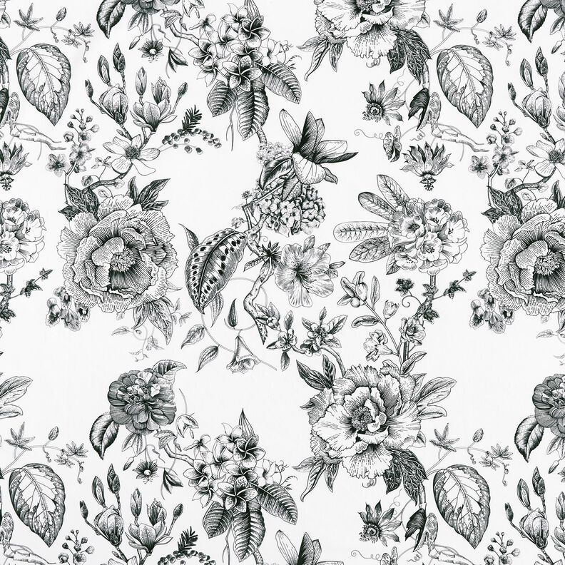 Tissu de décoration Semi-panama Fleurs pittoresques – blanc/noir, image number 1