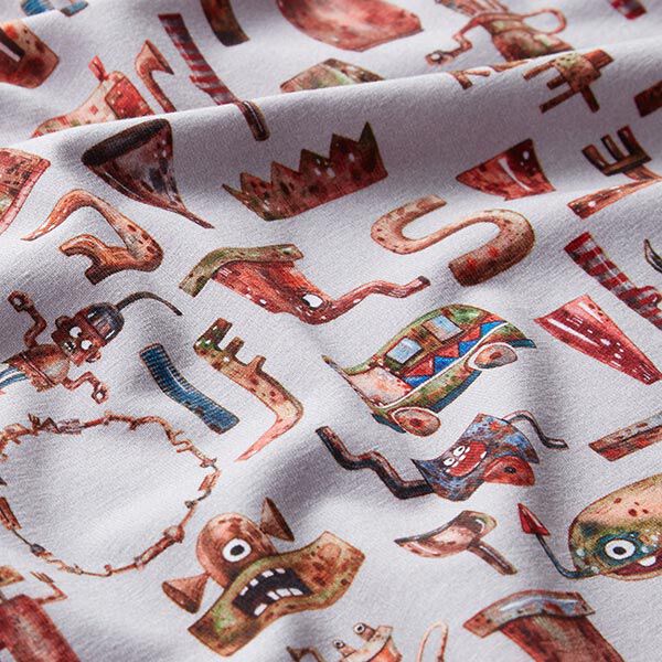 GOTS Jersey coton Impression numérique Robots – argent, image number 2