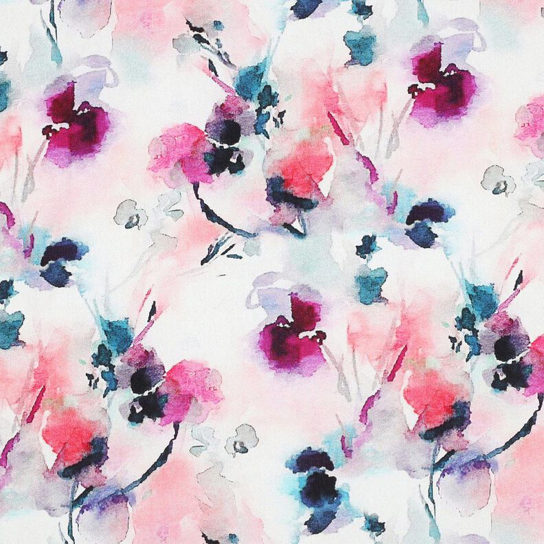 Tissu viscose Impression numérique fleurs abstraites à l'aquarelle – rose clair/turquoise,  image number 1