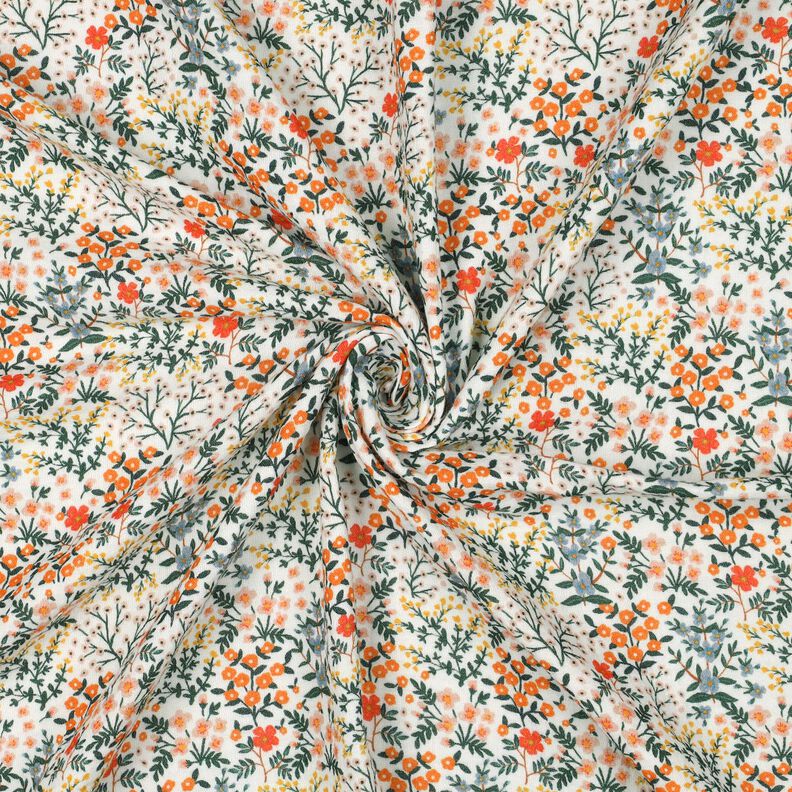 Tissu double gaze de coton Prairie fleurie Impression numérique | Poppy Fabrics – écru/orange pêche,  image number 3