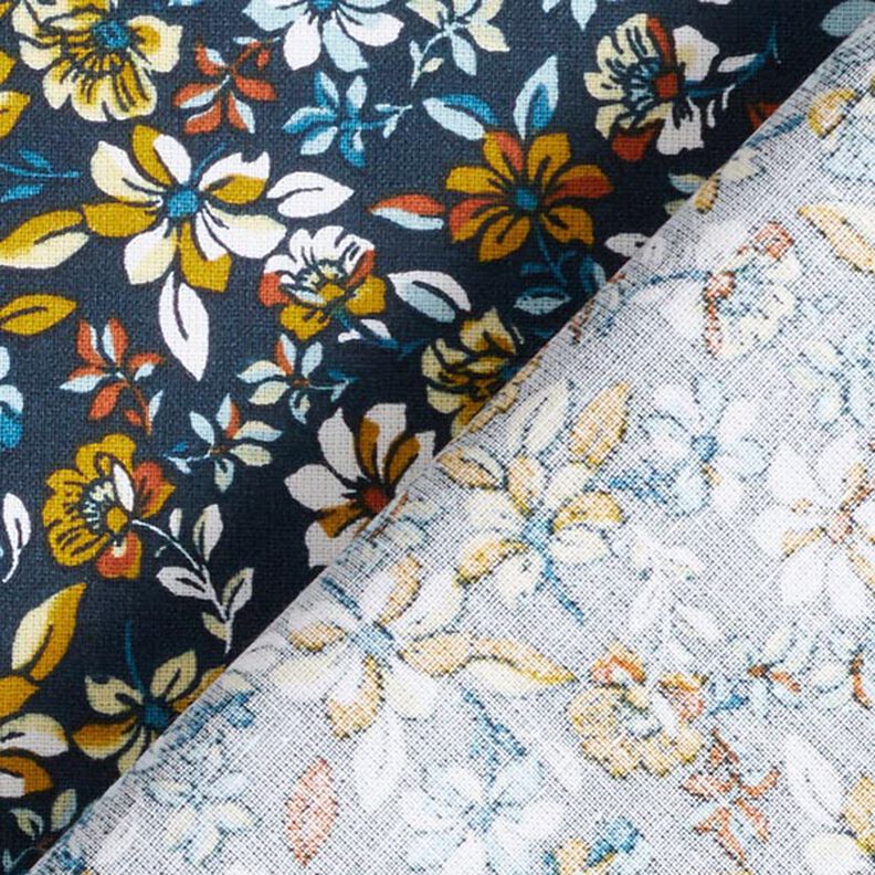 Tissu en coton Cretonne Petites fleurs – jaune soleil/bleu marine,  image number 4