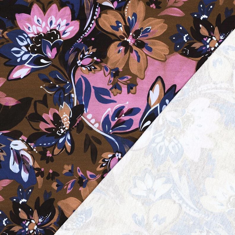 French Terry Sweat d’été Fleurs peintes Impression numérique – indigo/brun-marron, image number 4