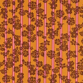 Tissu en coton Cretonne Fleurs sur rayures – jaune curry/pourpre, 