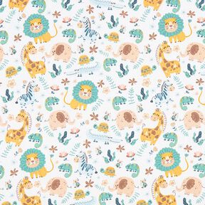 Satin de coton Animaux de safari – blanc/bleu clair, 
