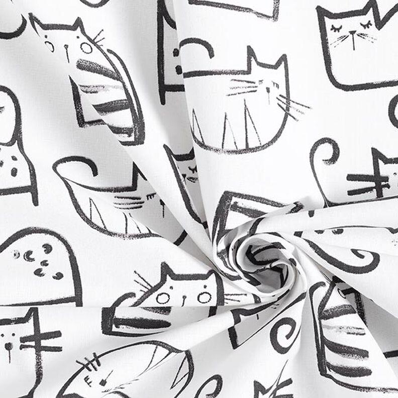 Tissu en coton Cretonne Esquisses de chats – noir/ivoire, image number 3