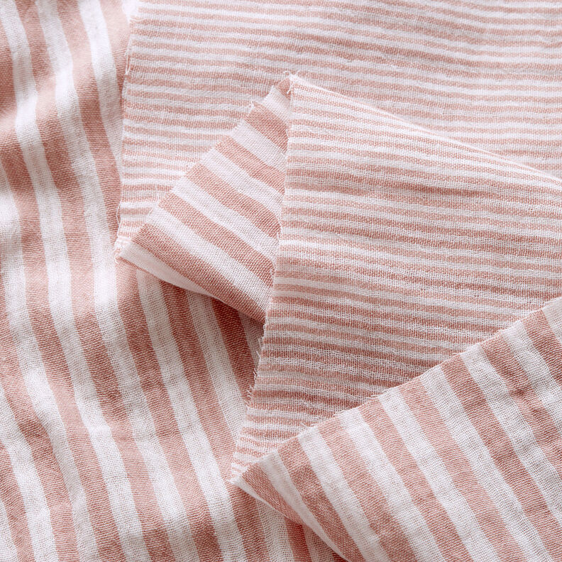 Tissu double gaze de coton Double face Rayures – vieux rose/blanc, image number 3
