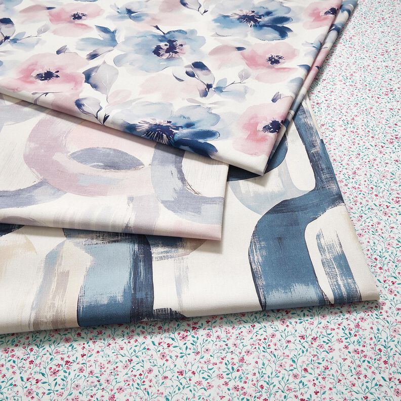 Tissu de d&eacute;coration Semi-panama grandes fleurs &agrave; l'aquarelle &ndash; blanc/violet pastel,  image number 5