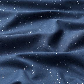 Tissu en coton Popeline Imprimé feuille Taches argentées – bleu nuit/argent métallisé, 