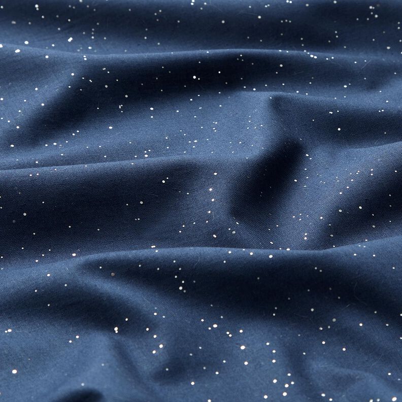 Tissu en coton Popeline Imprimé feuille Taches argentées – bleu nuit/argent métallisé, image number 2