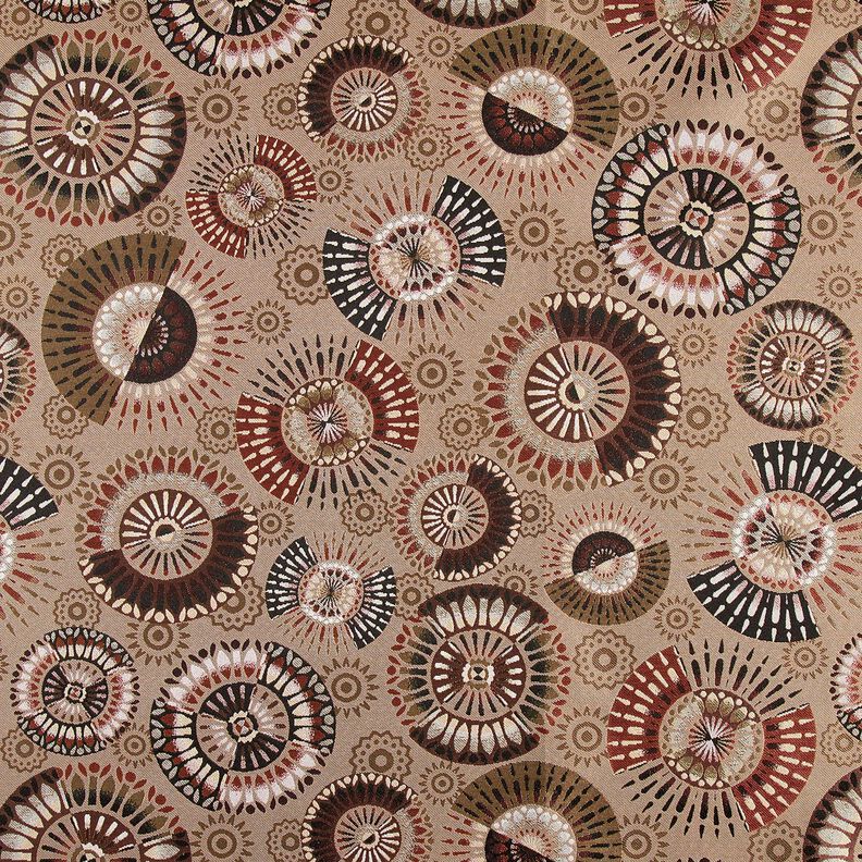 Tissu de décoration Jacquard Mandala élégant – taupe foncé/bordeaux,  image number 1