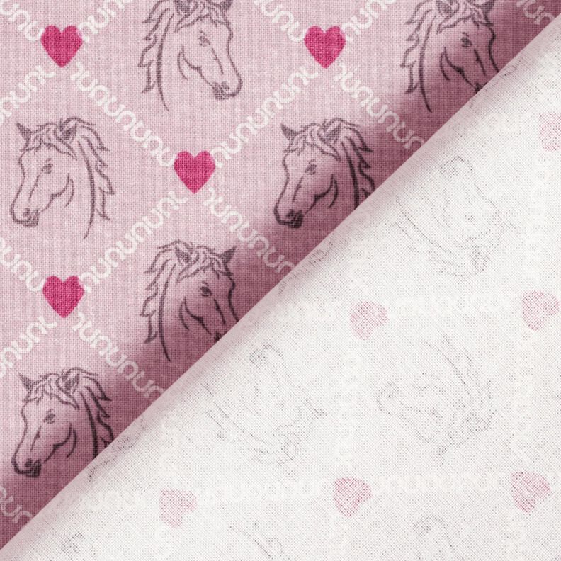 Tissu en coton Cretonne Chevaux et cœurs roses – rose,  image number 4