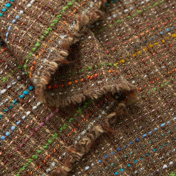 Bouclé en laine vierge mélangée Rayures colorées & lurex – marron moyen,  image number 3