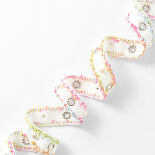 Ruban tissé Œillets et perles [25 mm] – blanc/rose vif, 