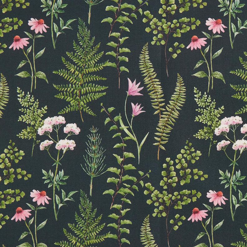 Tissu d’extérieur Canvas Blätter und Blüten – vert foncé/violet pastel,  image number 1