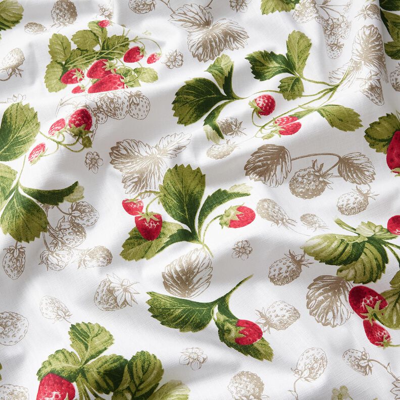 Tissu de décoration Panama Fraises – blanc/carmin,  image number 2