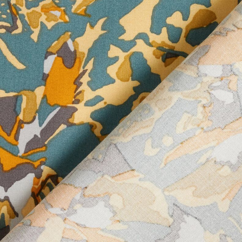 Tissu viscose mer de fleurs abstraite – sapin bleu/jaune curry,  image number 4