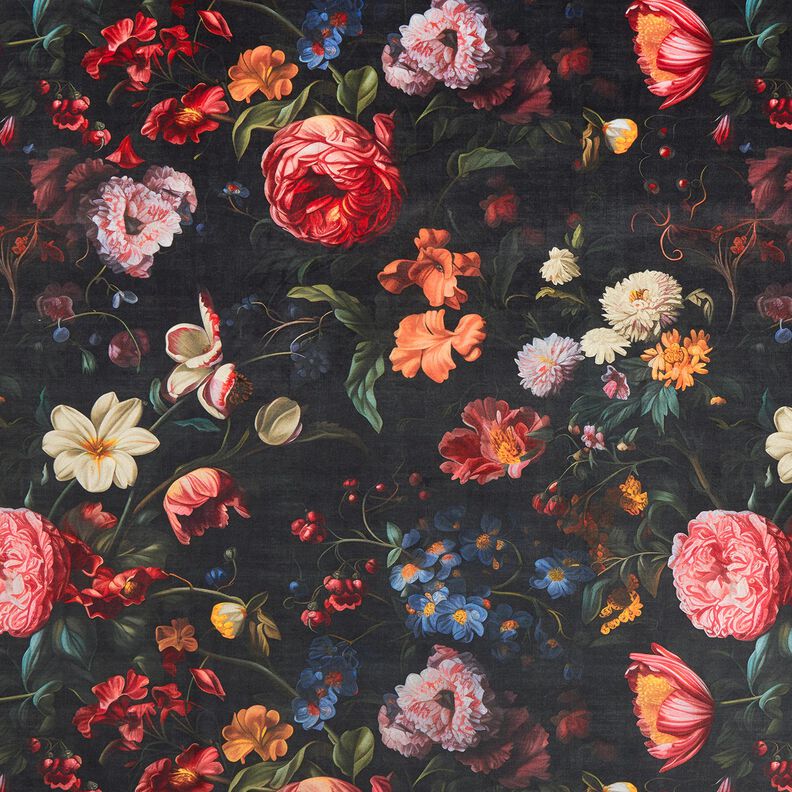 Velours de décoration Fleurs romantiques – anthracite/rosé,  image number 1