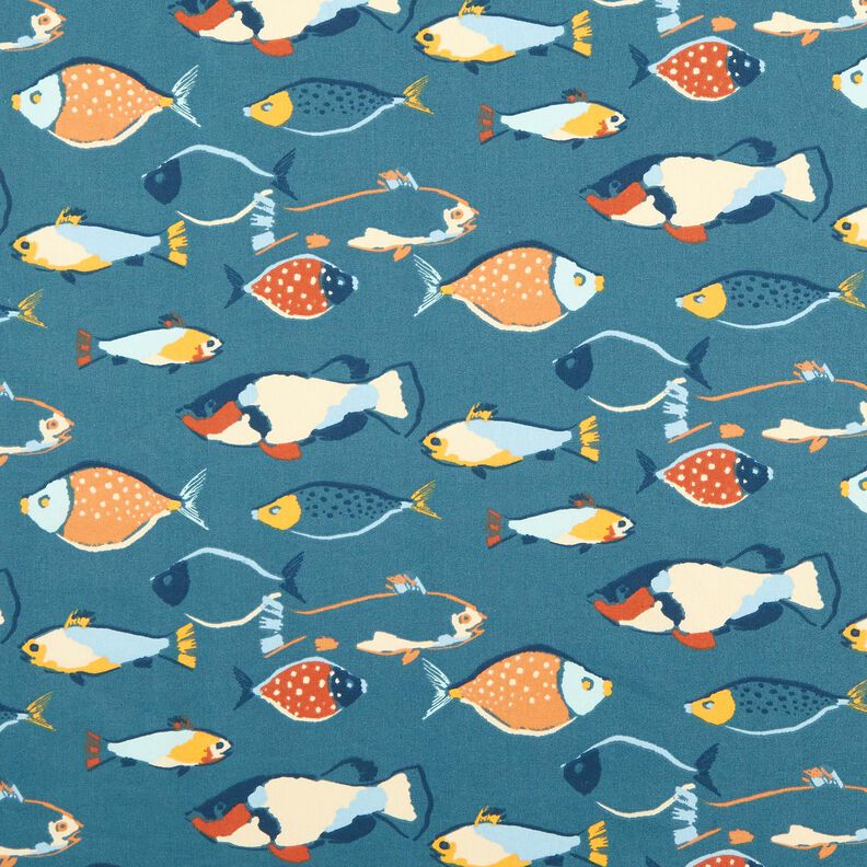 Tissu en coton Cretonne Banc de poissons – gris bleu, image number 1