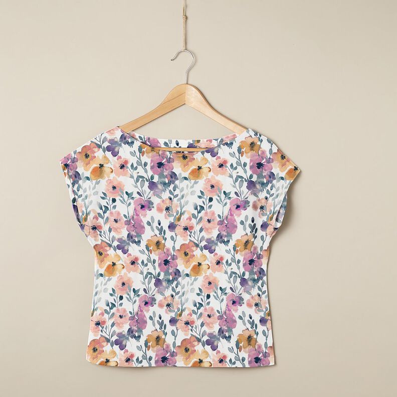 GOTS Jersey coton Prairie fleurie aquarelle Impression numérique – ivoire, image number 5