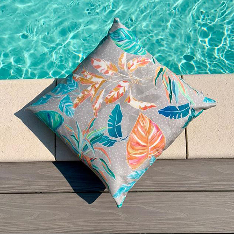 Tissu d’extérieur Canvas Feuilles tropicales – corail, image number 6