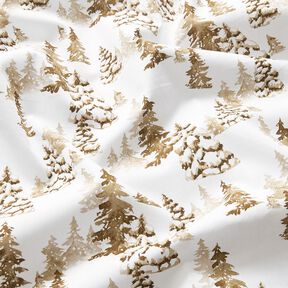 Tissu en coton Popeline sapins enneigés – blanc/brun faon, 