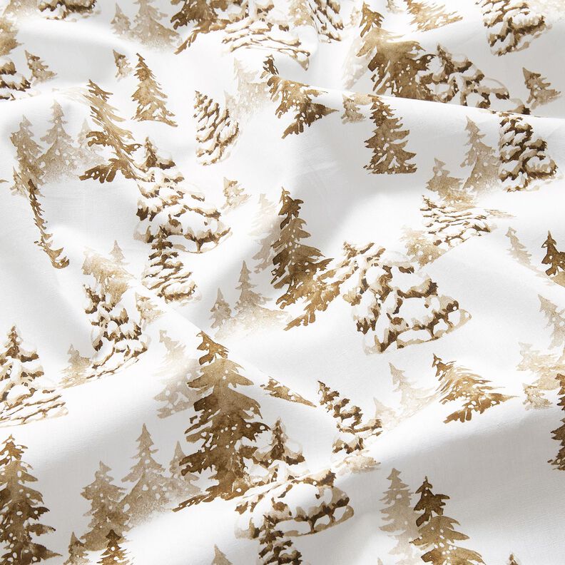 Tissu en coton Popeline sapins enneigés – blanc/brun faon, image number 2