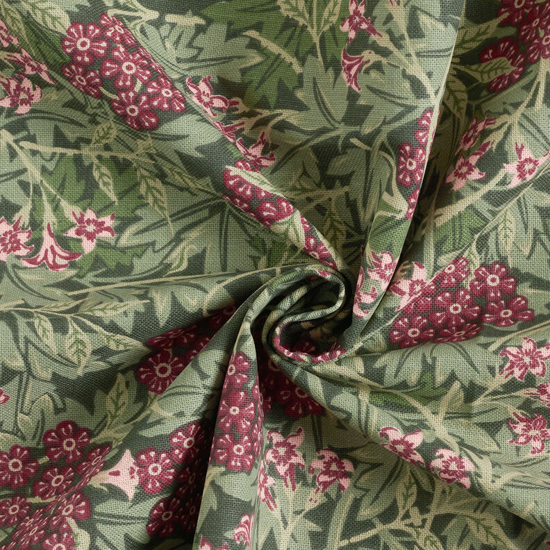 Tissu de décoration Semi-panama Fleurs de jasmin – pin foncé/rouge bordeaux, image number 3