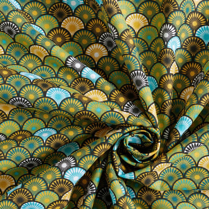 Tissu en coton Cretonne Éventails ronds – pétrole, image number 3