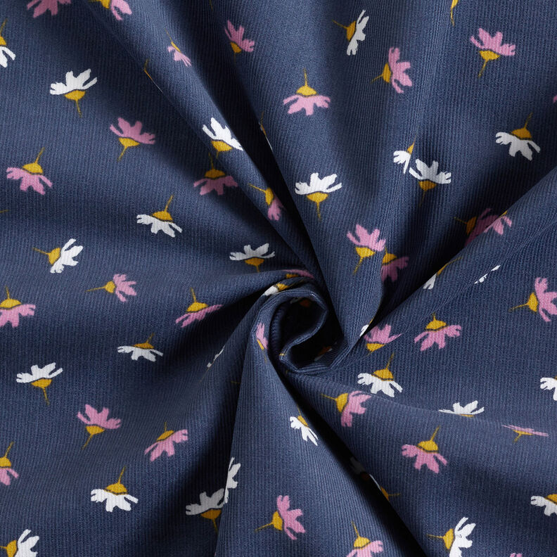Velours milleraies Petites fleurs – bleu marine, image number 3