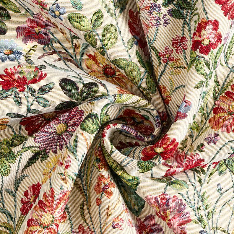 Tissu de décoration Gobelin Jardin fleuri joyeux – beige clair/vert, image number 3