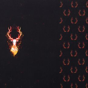 French Terry Panel Cerf de flammes | Glitzerpüppi – noir/orange, 