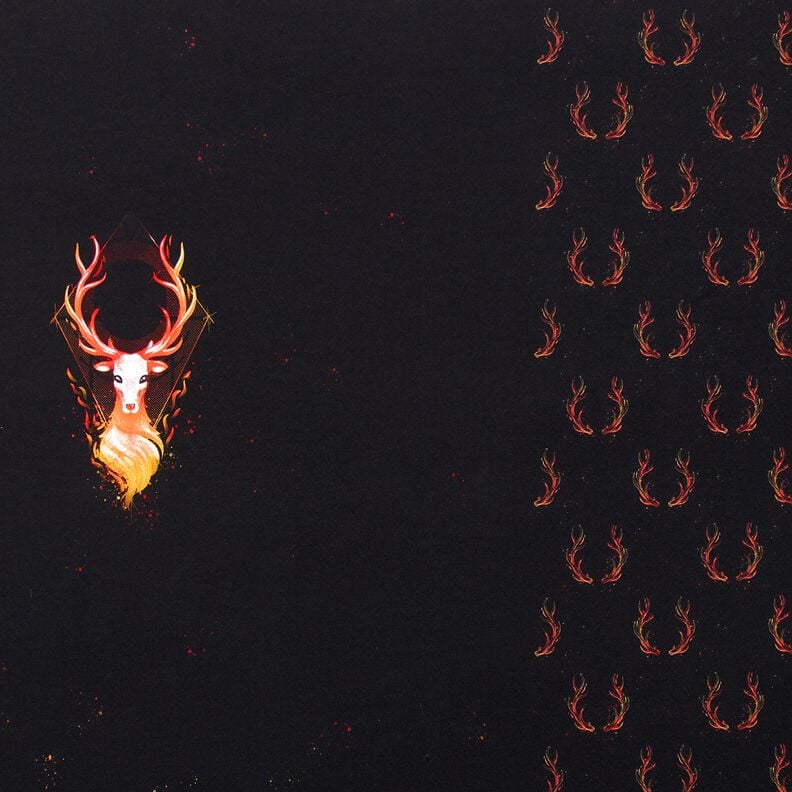 French Terry Panel Cerf de flammes | Glitzerpüppi – noir/orange,  image number 1