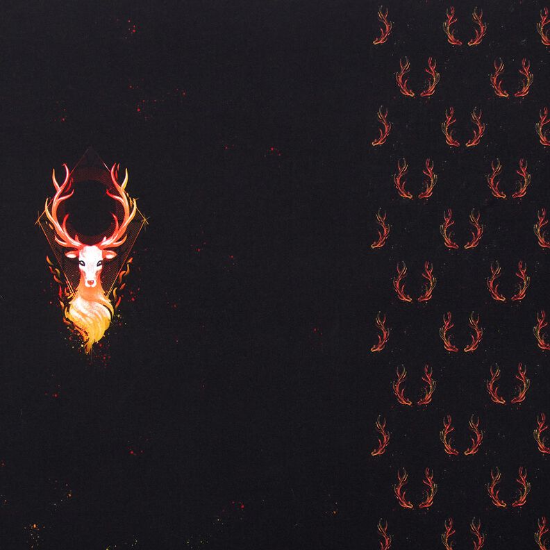 French Terry Panel Cerf de flammes | Glitzerpüppi – noir/orange, image number 1