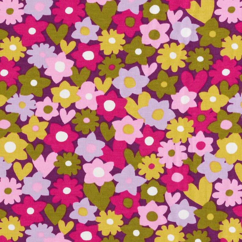 Jersey coton Fleurs colorées | Poppy Fabrics – raisin,  image number 1