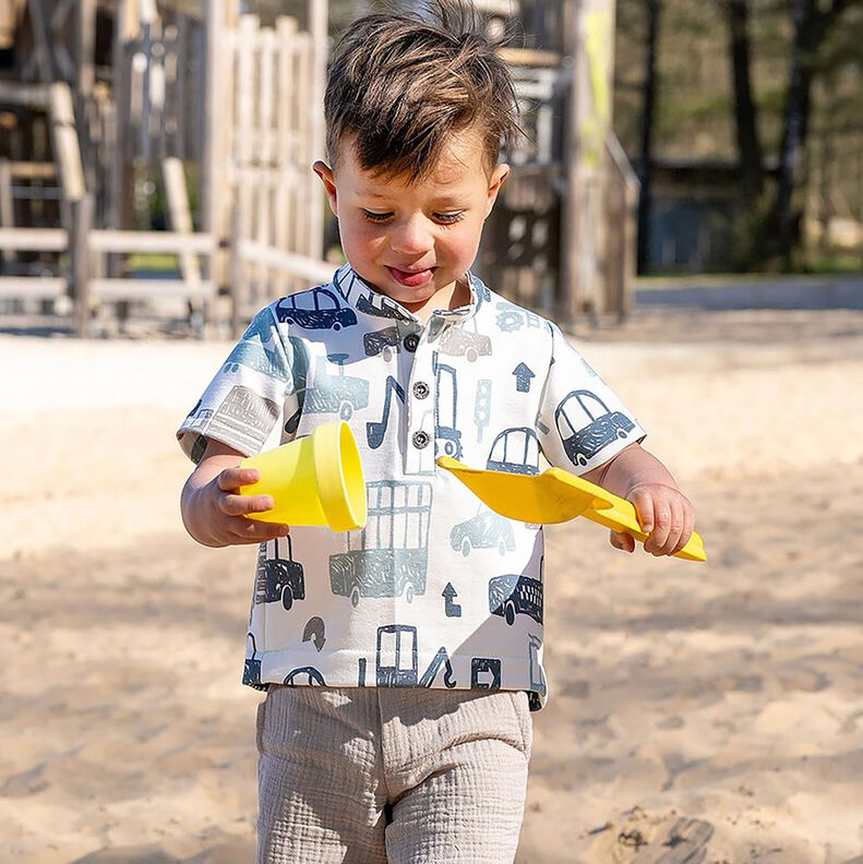 French Terry Sweat d&rsquo;&eacute;t&eacute; V&eacute;hicules griffonn&eacute;s &ndash; blanc/bleu,  image number 5
