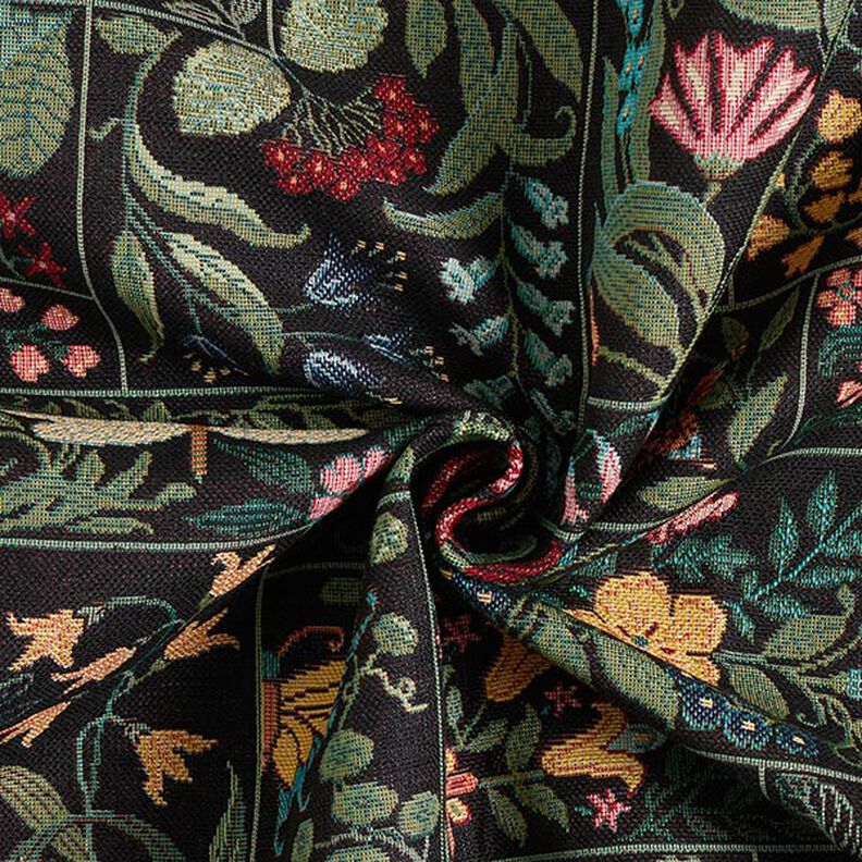 Tissu de décoration Gobelin Carreaux à fleurs – noir, image number 3
