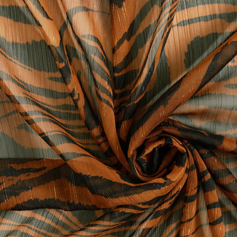 Mousseline Fines rayures pailletées et imprimé tigre – noir/cuivre,  image number 3