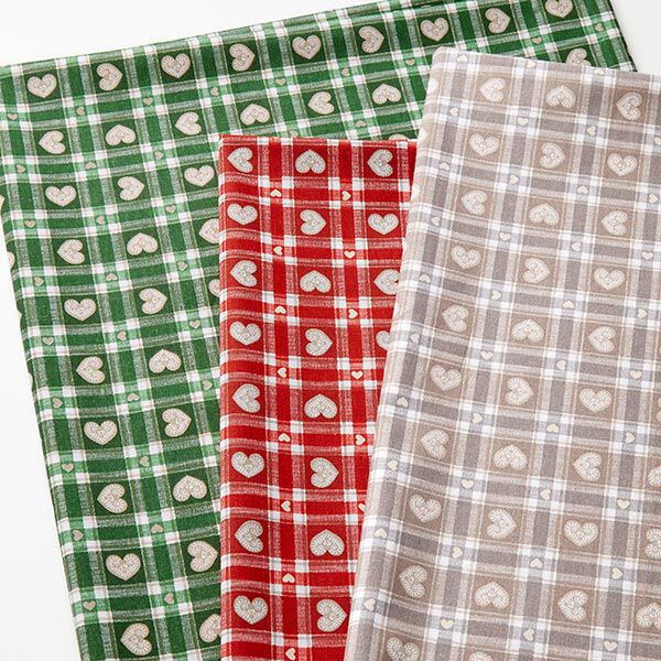 Tissu en coton Cretonne Carreaux Vichy et cœurs – rouge,  image number 5