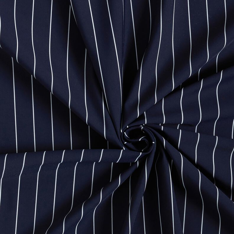 Tissu pour pantalon en stretch à fines rayures – bleu nuit/blanc,  image number 3