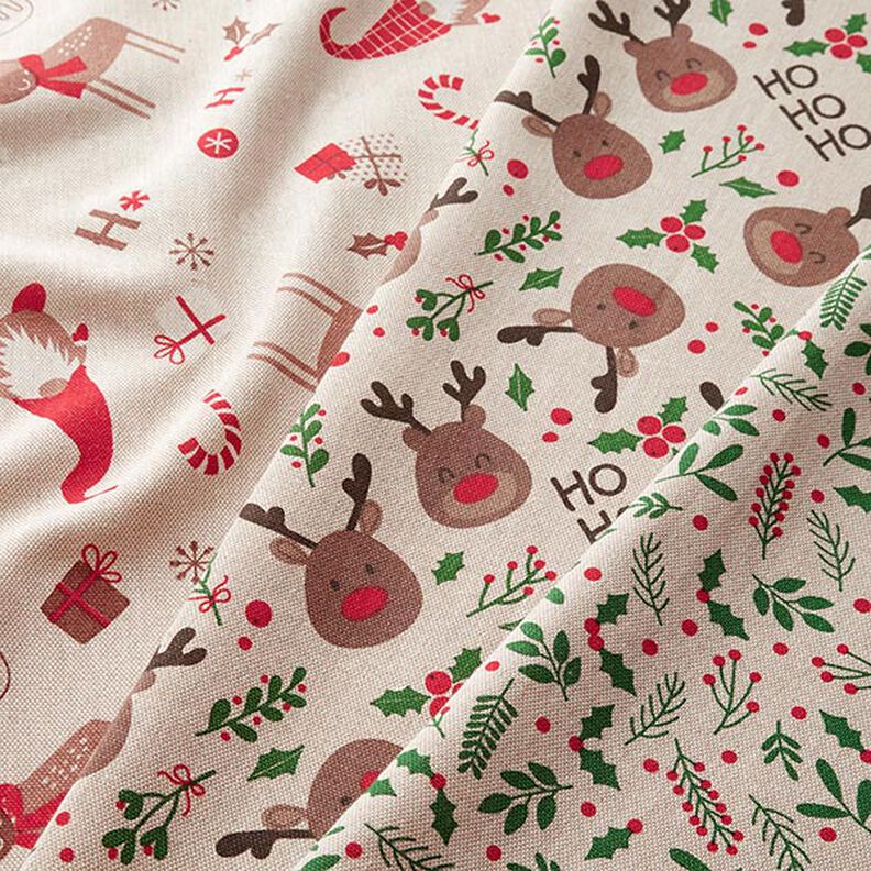 Tissu de décoration Semi-panama Lutins et rennes – beige/rouge, image number 5