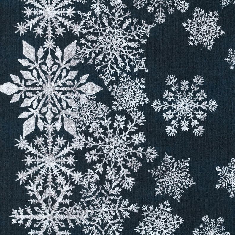French Terry Sweat d’été Fleurs de givre Tissu bordure | Glitzerpüppi – bleu nuit/blanc, image number 5