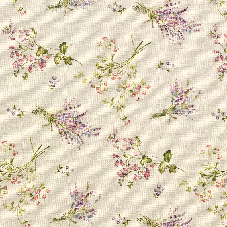 Tissu de d&eacute;coration Semi-panama Bouquets de fleurs &ndash; nature/mauve,  image number 1