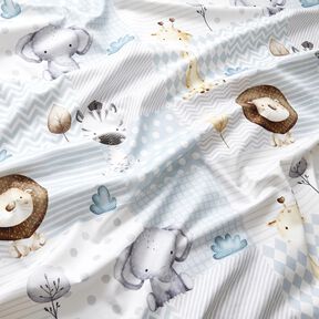 Tissu de décoration Sergé coton Baby Dschungeltiere Impression numérique – blanc/bleu clair, 