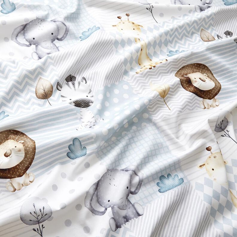 Tissu de décoration Sergé coton Baby Dschungeltiere Impression numérique – blanc/bleu clair, image number 2