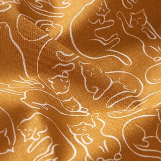 Tissu en coton Cretonne Chats espiègles – jaune curry, 