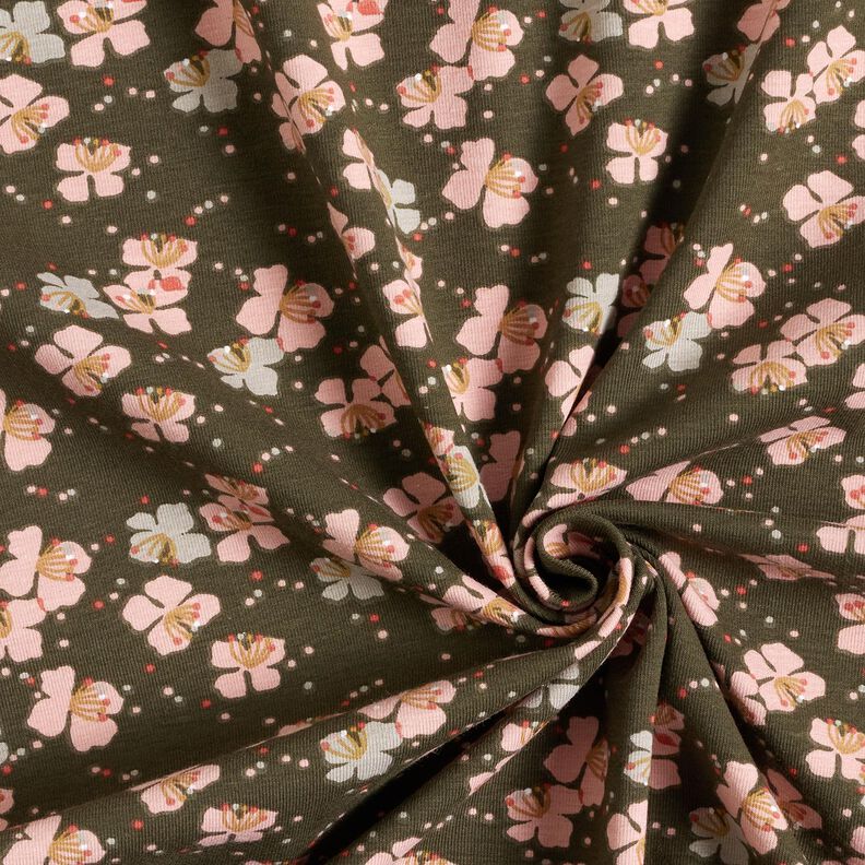 Jersey coton Jolies petites fleurs – kaki, image number 3